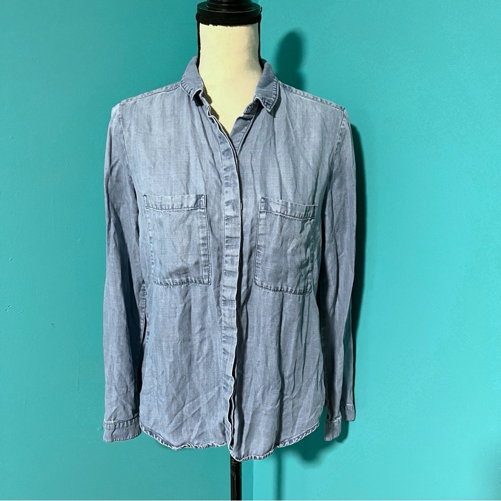 Cloth & Stone S Blue Button Down Long Sleeve High Low Blouse Top